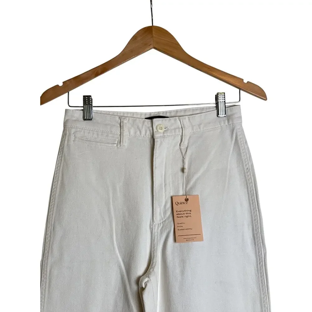 Quince Organic Cotton Wide Leg Crop Pants Ivory Size 26 NWT